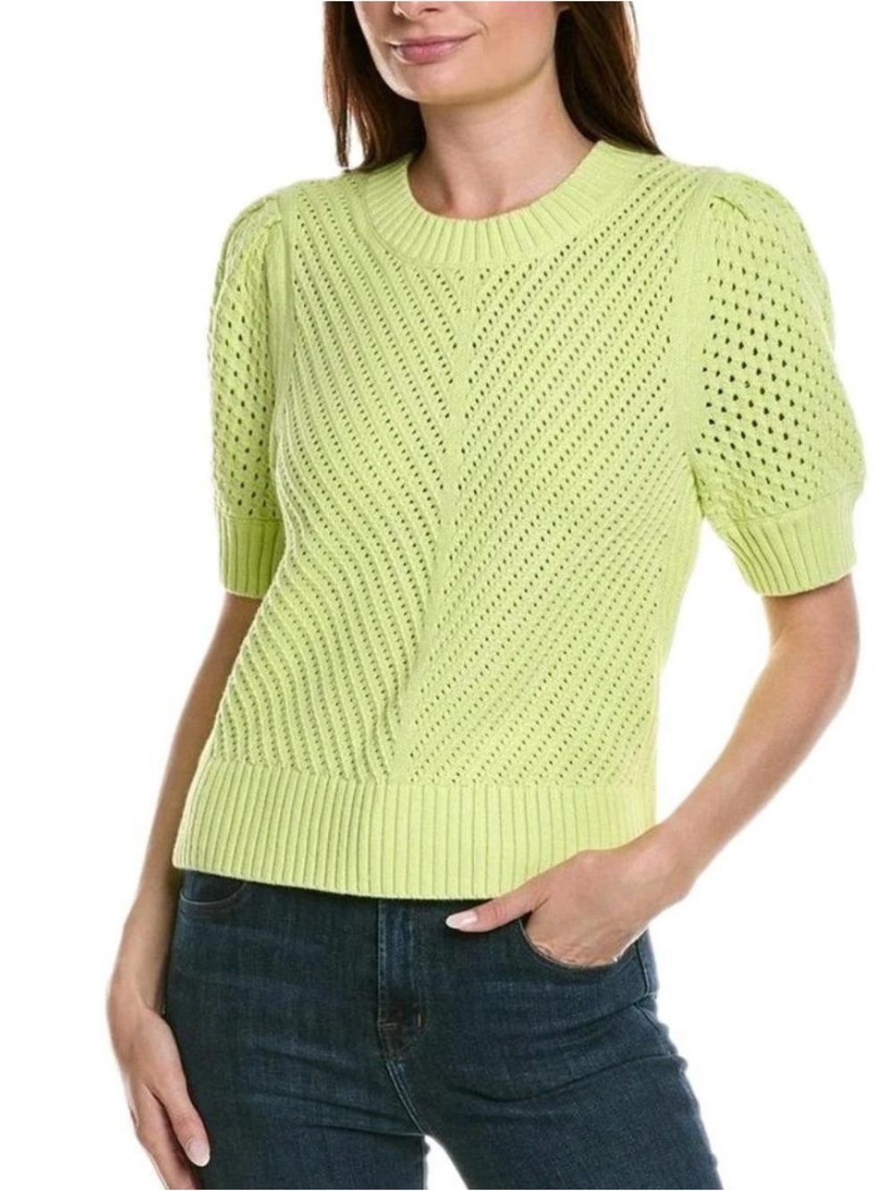Cabi 6410 Lime Green Beaming Sweater 2023 Medium EUC